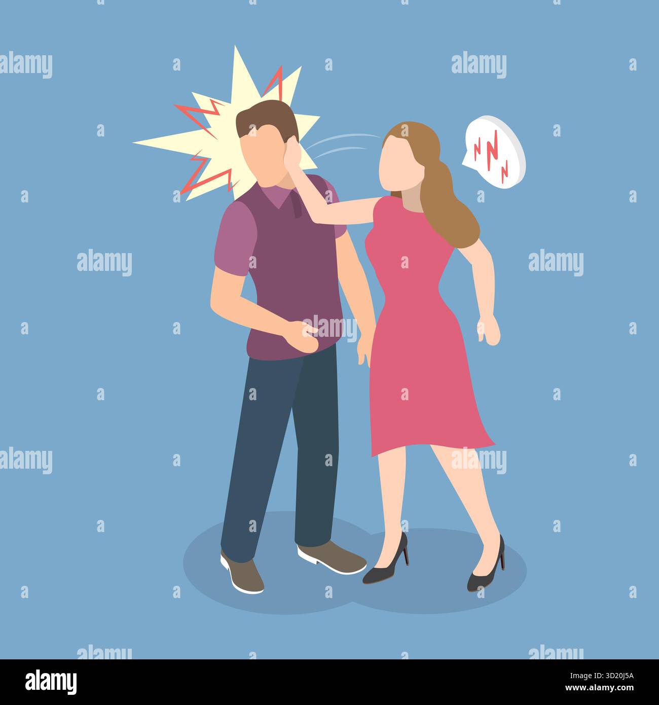3D Isometrische flache Illustration von Slap, Frau Ohrfeigen betrügen Mann in Nahaufnahmen ihrer Fight3D Isometrische flache Illustra Stockfoto