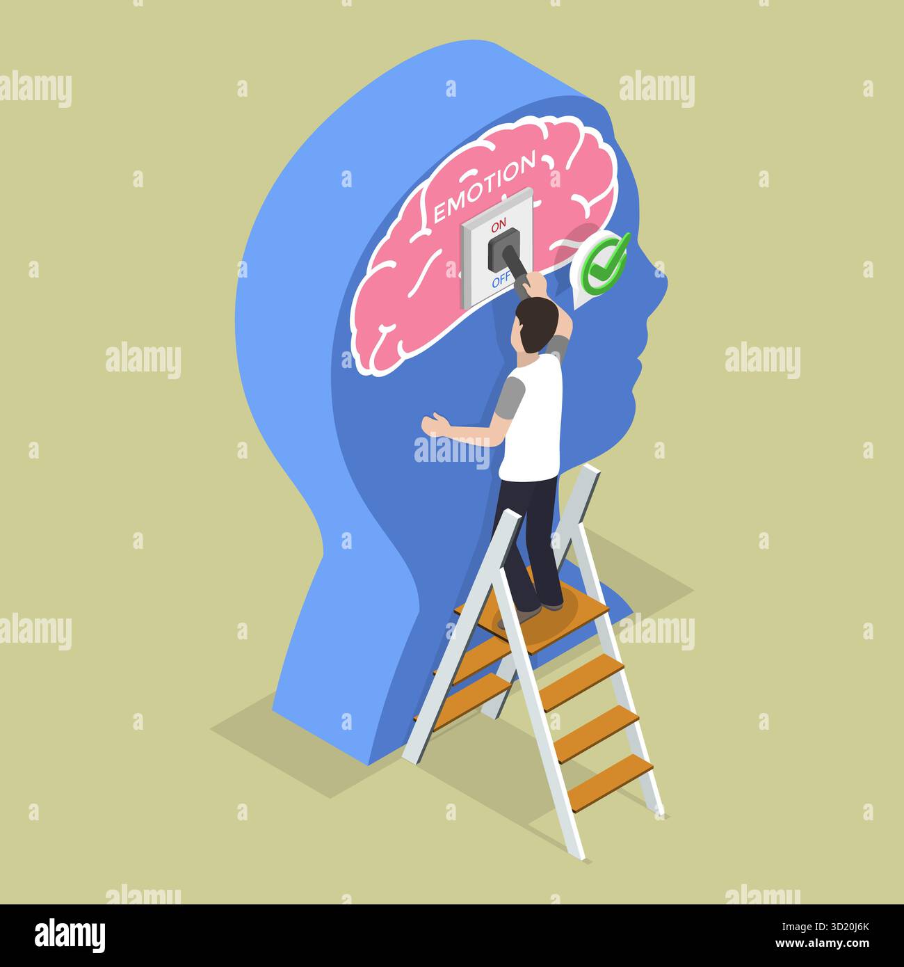 3D Isometrische flache Illustration emotionaler Intelligenz, Emotionsschalter auf menschlichen Kopf 3D Isometrische flache Illustration von Emotio Stockfoto