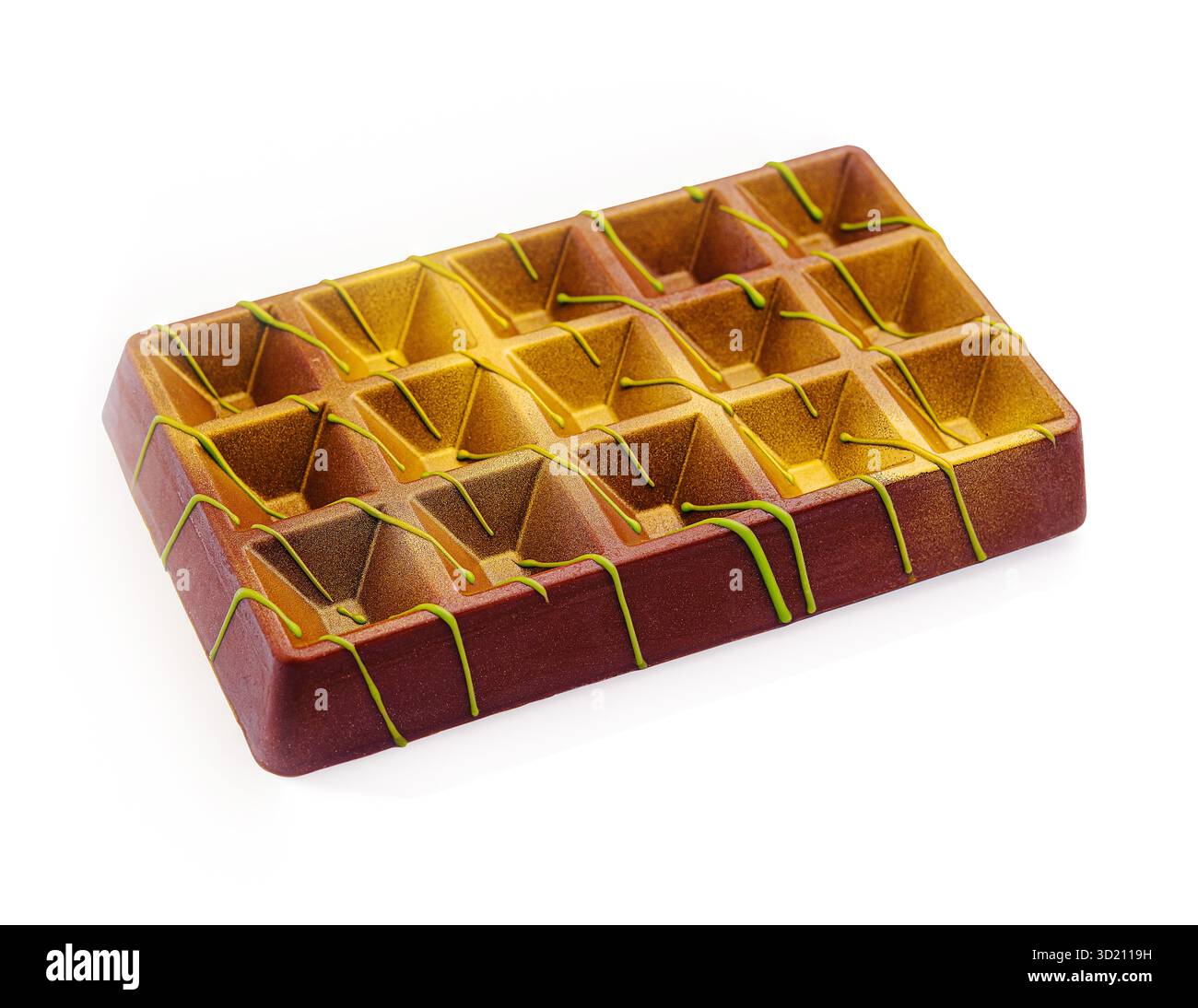 Einzigartige Schokoladenform mit kompliziertem Design für die Herstellung von Gourmet-Leckereien. Dubai Schokolade. Stockfoto