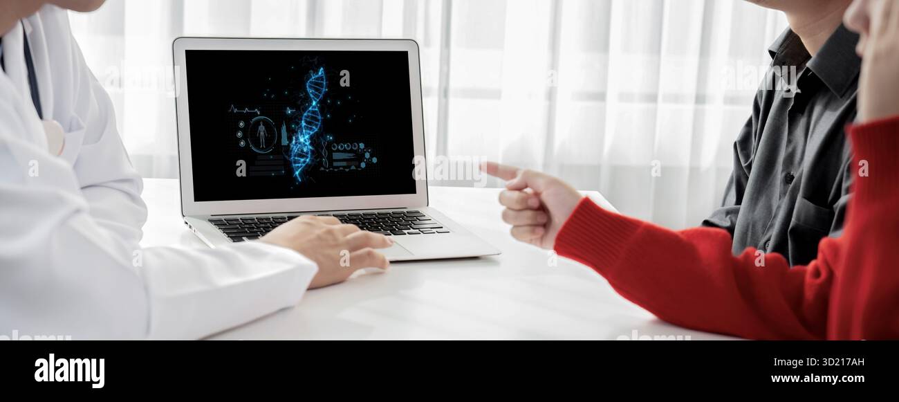 Medizinisch-wissenschaftliche Technologie und futuristische Gesundheitswesen virtuelle Computer-Software analysieren menschliche Gesundheit und diagnostizieren Krankheit für Arzt-Daten und medizinische r Stockfoto