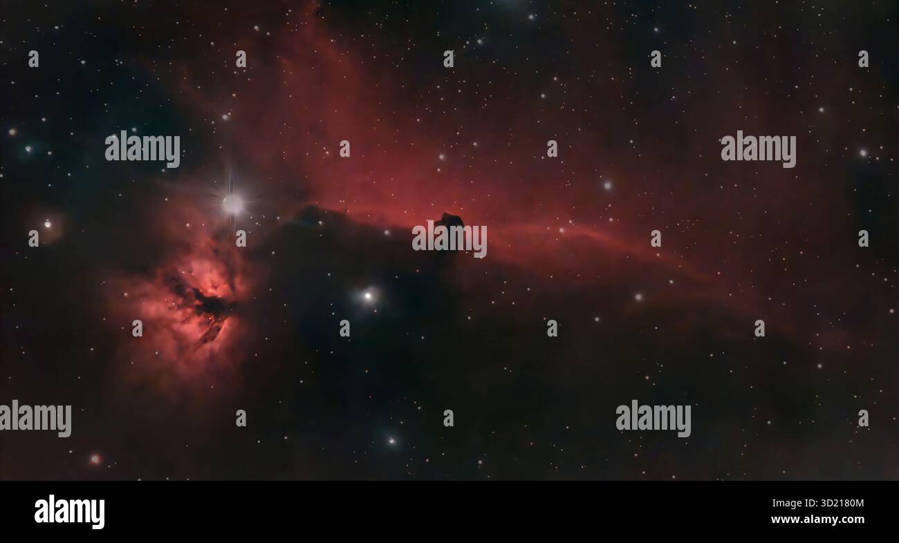 Wimbledon, London, Großbritannien. 30. Oktober 2025. Nach einem Tag des Regens ist das Sternbild Orion am 30. Oktober am klaren Morgenhimmel sichtbar. Dieses Foto, das zwischen 1 und 3 Uhr morgens mit einem intelligenten Teleskop über London aufgenommen wurde, zeigt den dunklen Nebel Barnard 33 (der Horsehead-Nebel) im Gürtel von Orion in der Nähe des hellen Sterns Alnitak. Quelle: Malcolm Park/Alamy Live News Stockfoto