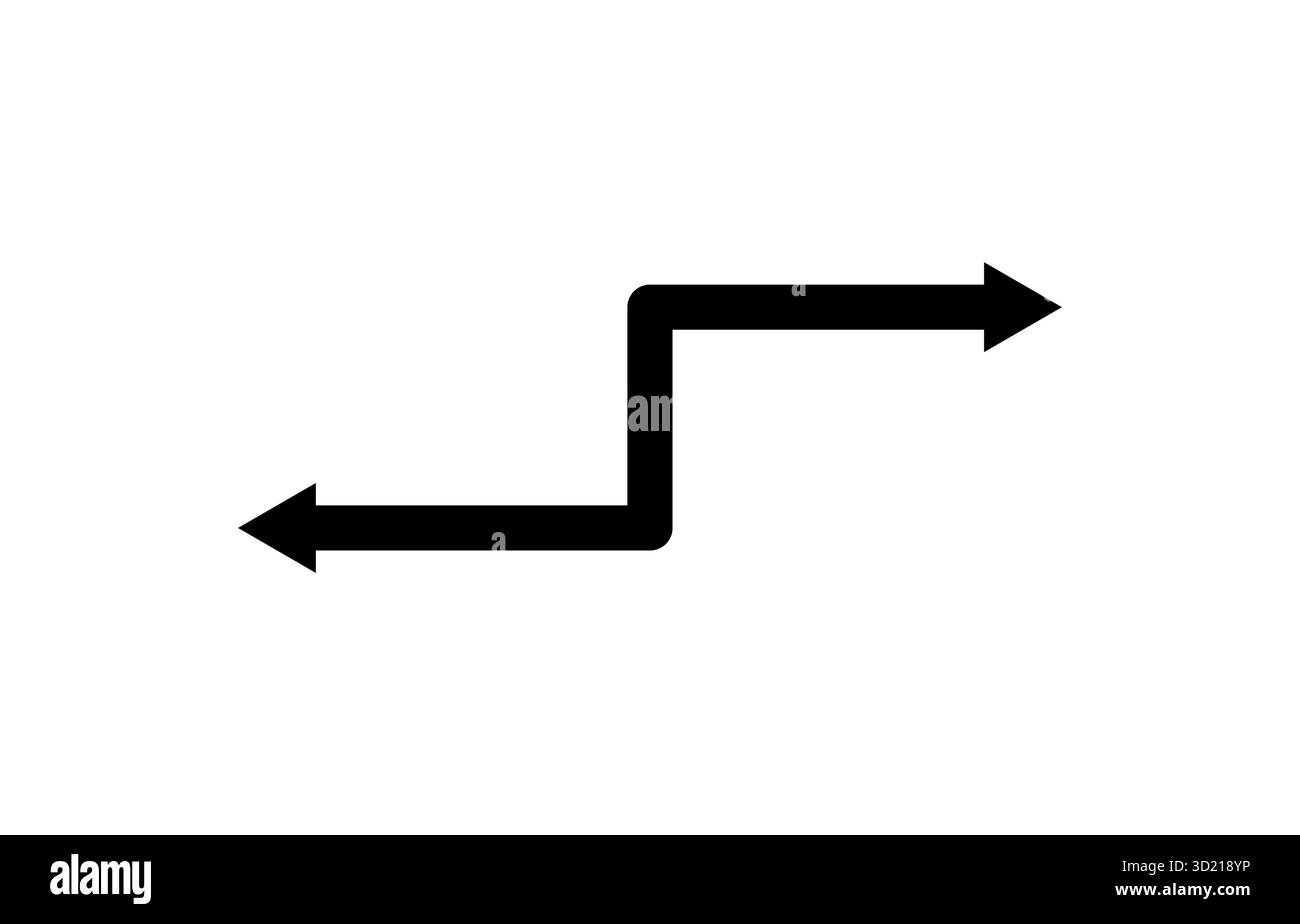 Multidirektionaler schwarzer Pfeil, der nach links und rechts zeigt und auf weißem Hintergrund isoliert ist, um die Navigation bei der Bewegung der Auswahl darzustellen Stock Vektor