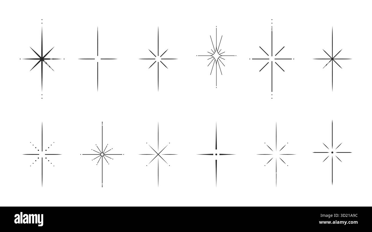 Sparkle Stars Kollektion. Ästhetische Sternsymbole. Trendige geometrische Grafikelemente. Vektorabbildung Stock Vektor