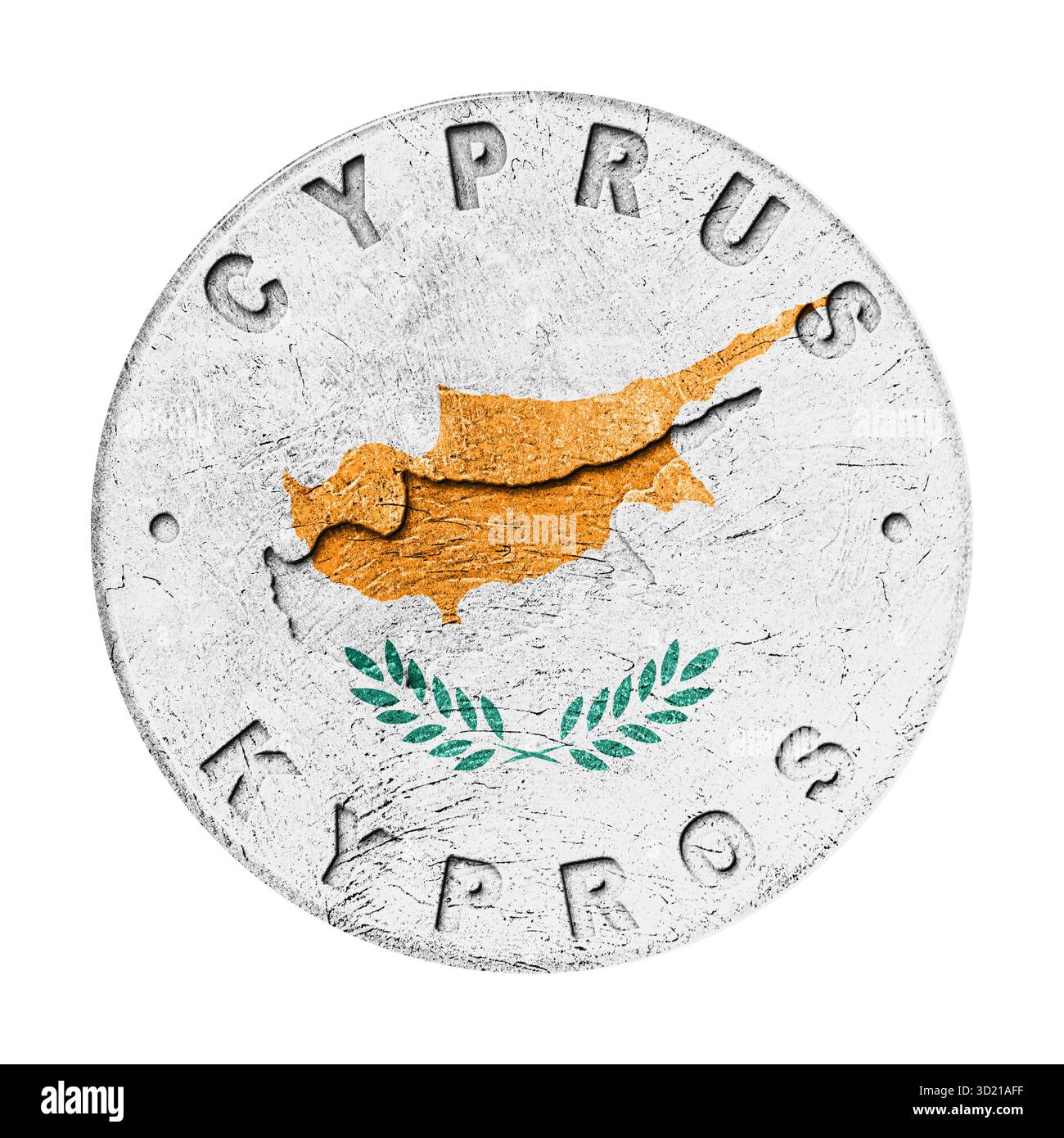 Schaltfläche „Zypern-Flagge“ mit Karte Stockfoto