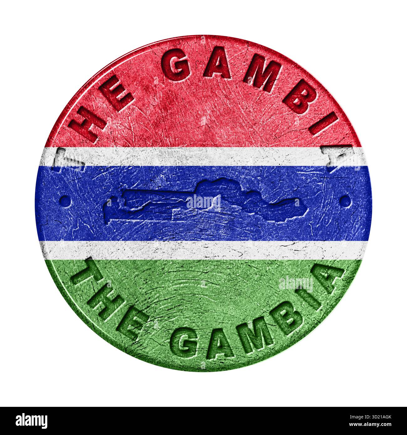 Schaltfläche „Gambia Flag“ mit Karte Stockfoto