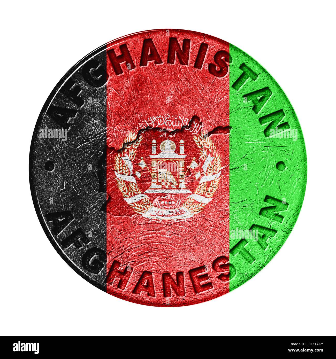 Schaltfläche „Afghanistan Flag“ mit Karte Stockfoto