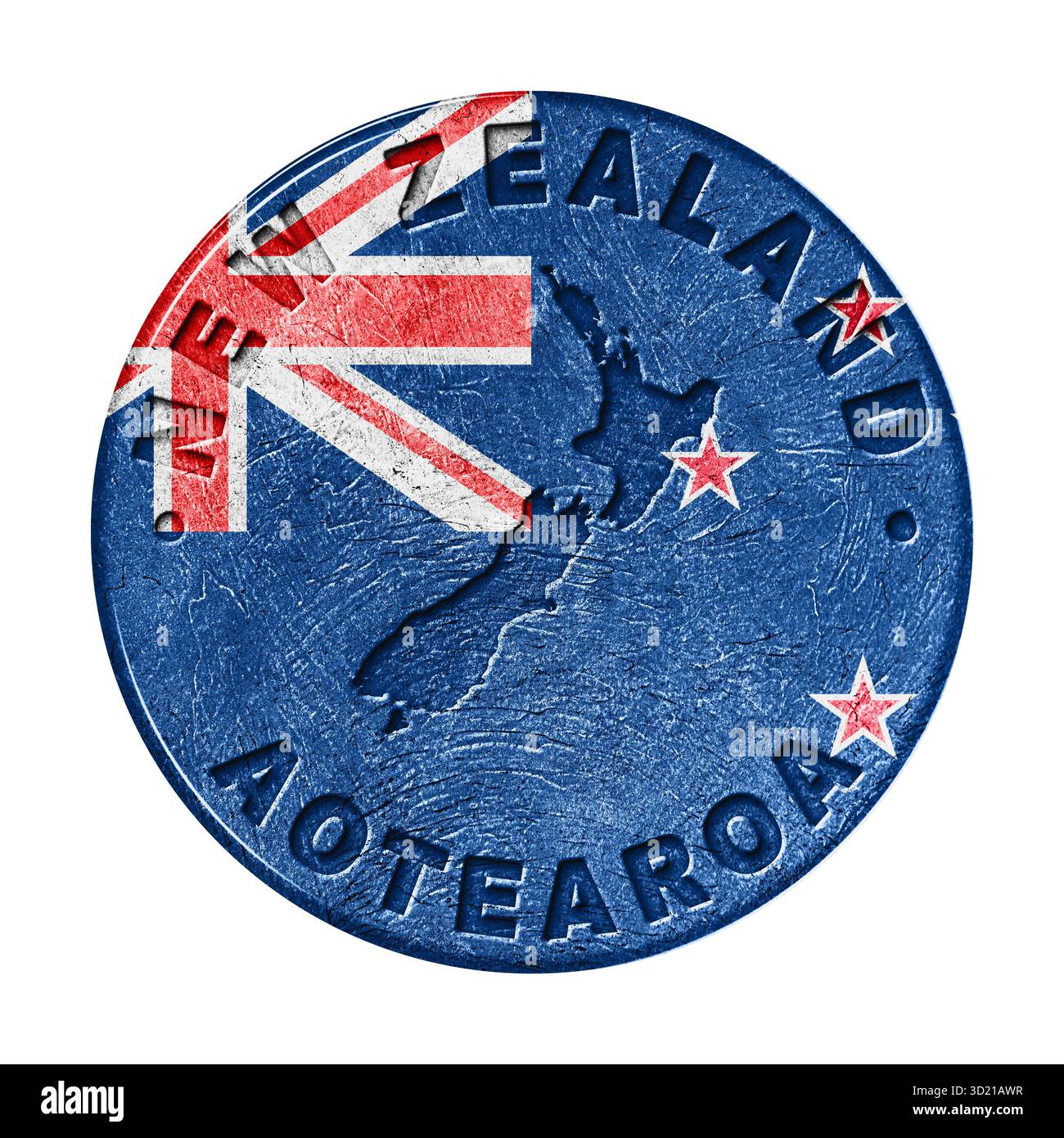 Schaltfläche "Neuseeland-Flagge" mit Karte Stockfoto