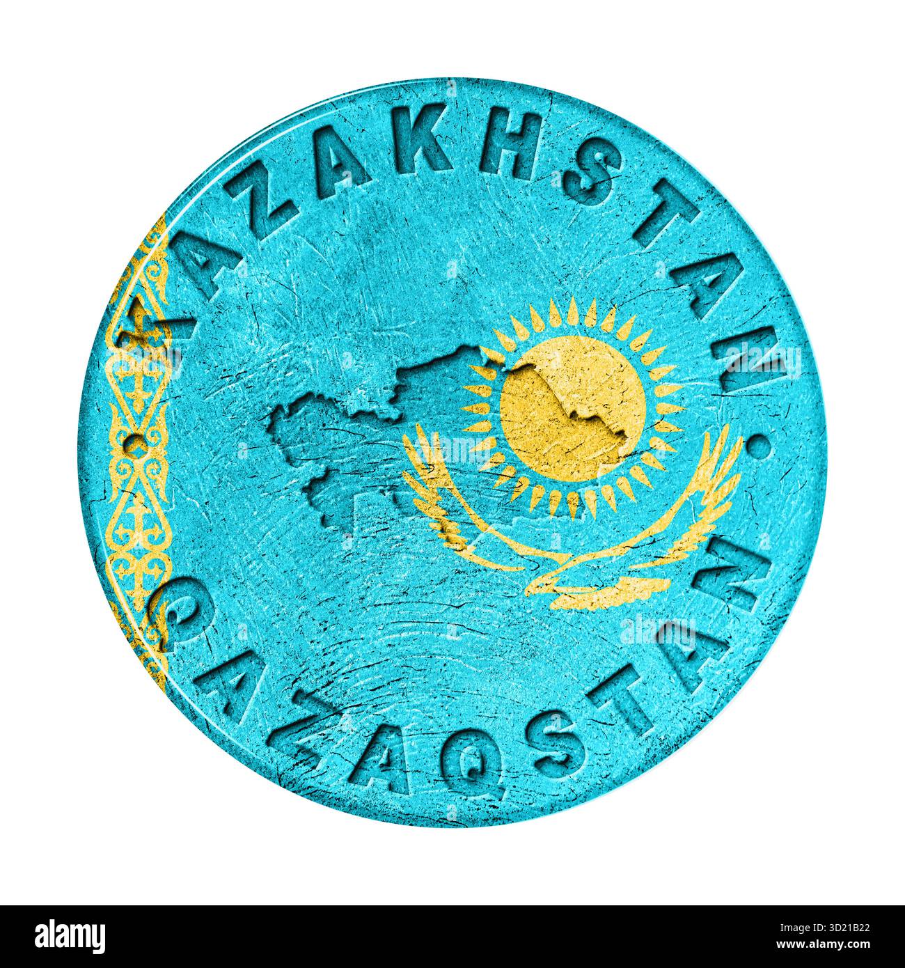 Kasachstan Flaggenschaltfläche mit Karte Stockfoto