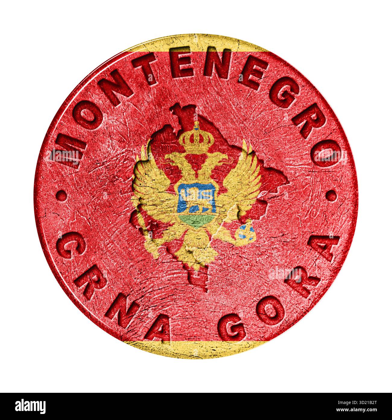 Schaltfläche „Montenegro Flag“ mit Karte Stockfoto