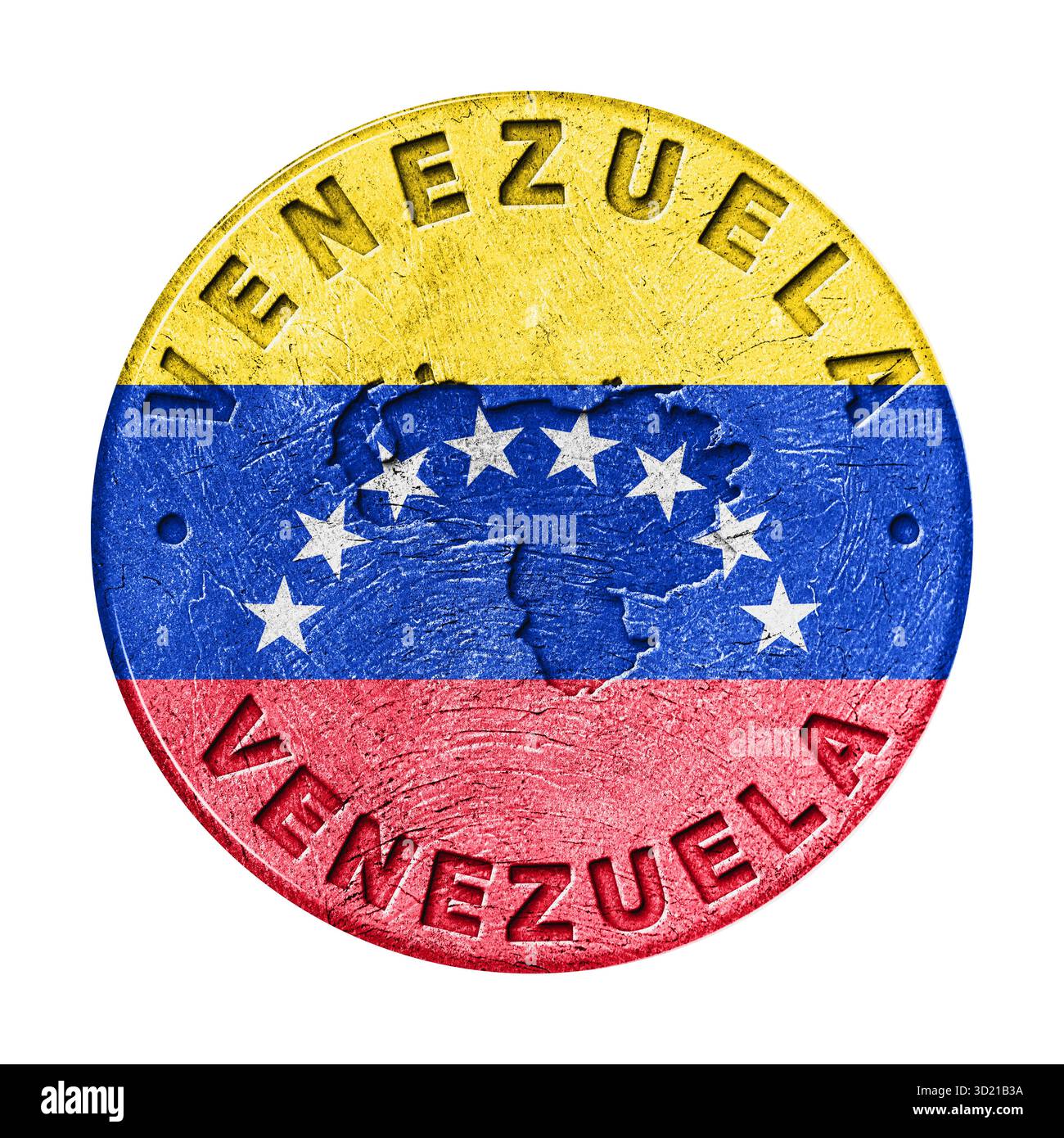 Schaltfläche "Venezuela Flag" mit Karte Stockfoto