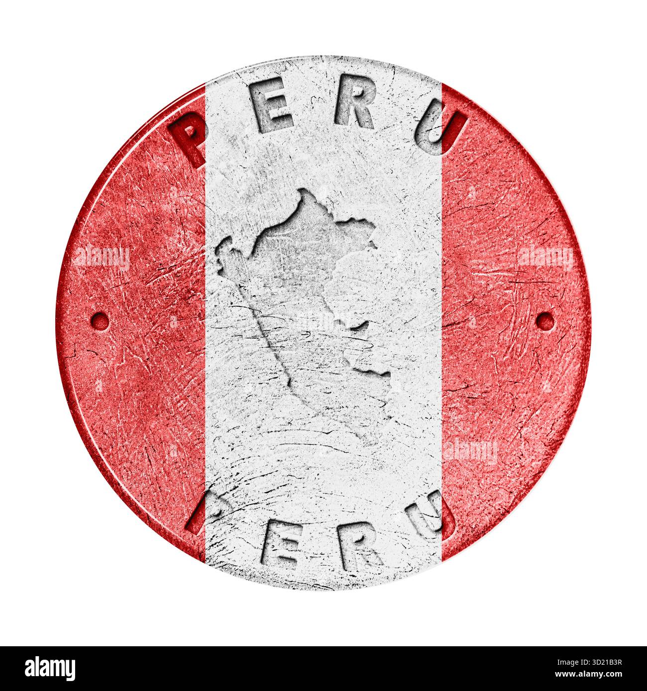 Schaltfläche „Peru Flag“ mit Karte Stockfoto