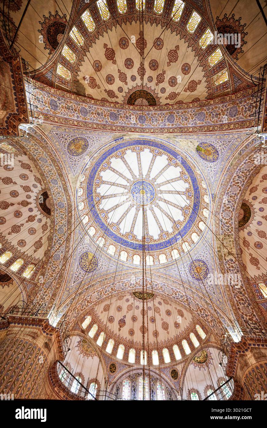 Blaue Moschee, Sultan-Ahmed-Moschee im Inneren, (Jahr 1616) Bezirk Sultanahmet, Istanbul, Türkei Stockfoto