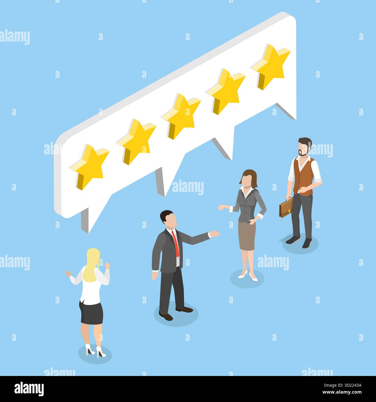 Isometrische 3D-Illustration von Kundenfeedback, Kundenzufriedenheit und Loyalität Stockfoto