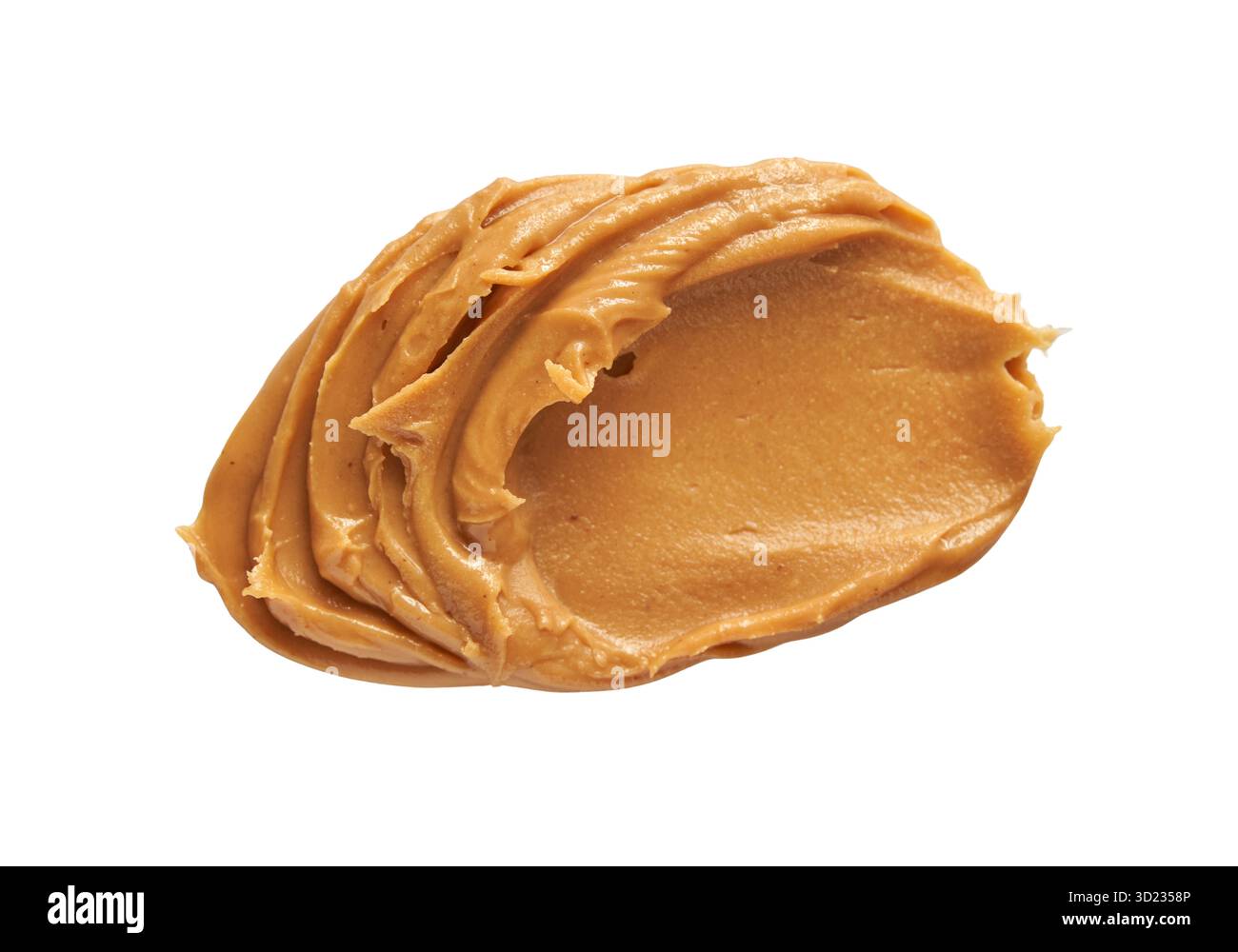 Cremige Erdnussbutter wirbeln auf schwarzem Hintergrund in hochauflösender Textur Stockfoto