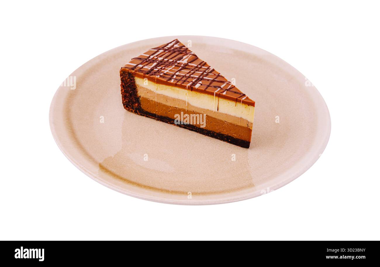 Köstlicher Schokoladen-Mousse-Kuchen, serviert auf einem Teller Stockfoto