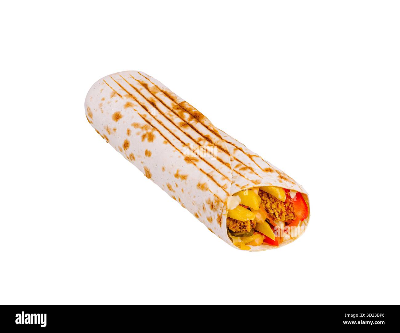 Köstliches Wrap gefüllt mit bunten Gemüse und herzhaftem Protein Option Stockfoto