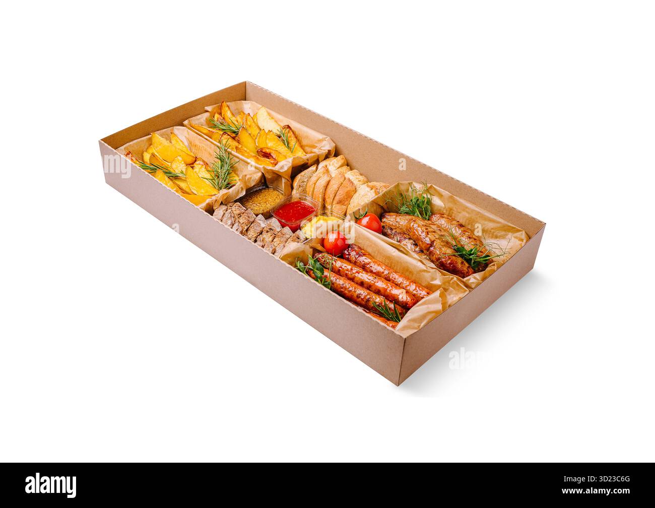 Gourmet-Platte mit verschiedenen Aufschnitten, Brotsorten und Früchten Stockfoto