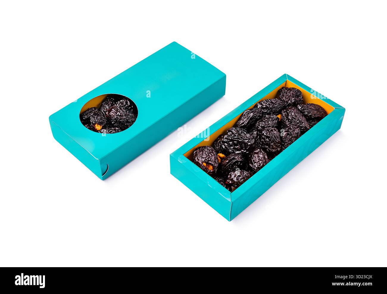 Getrocknete Früchte in einer farbenfrohen Verpackung, bereit zum Verkauf in einem Geschäft Stockfoto