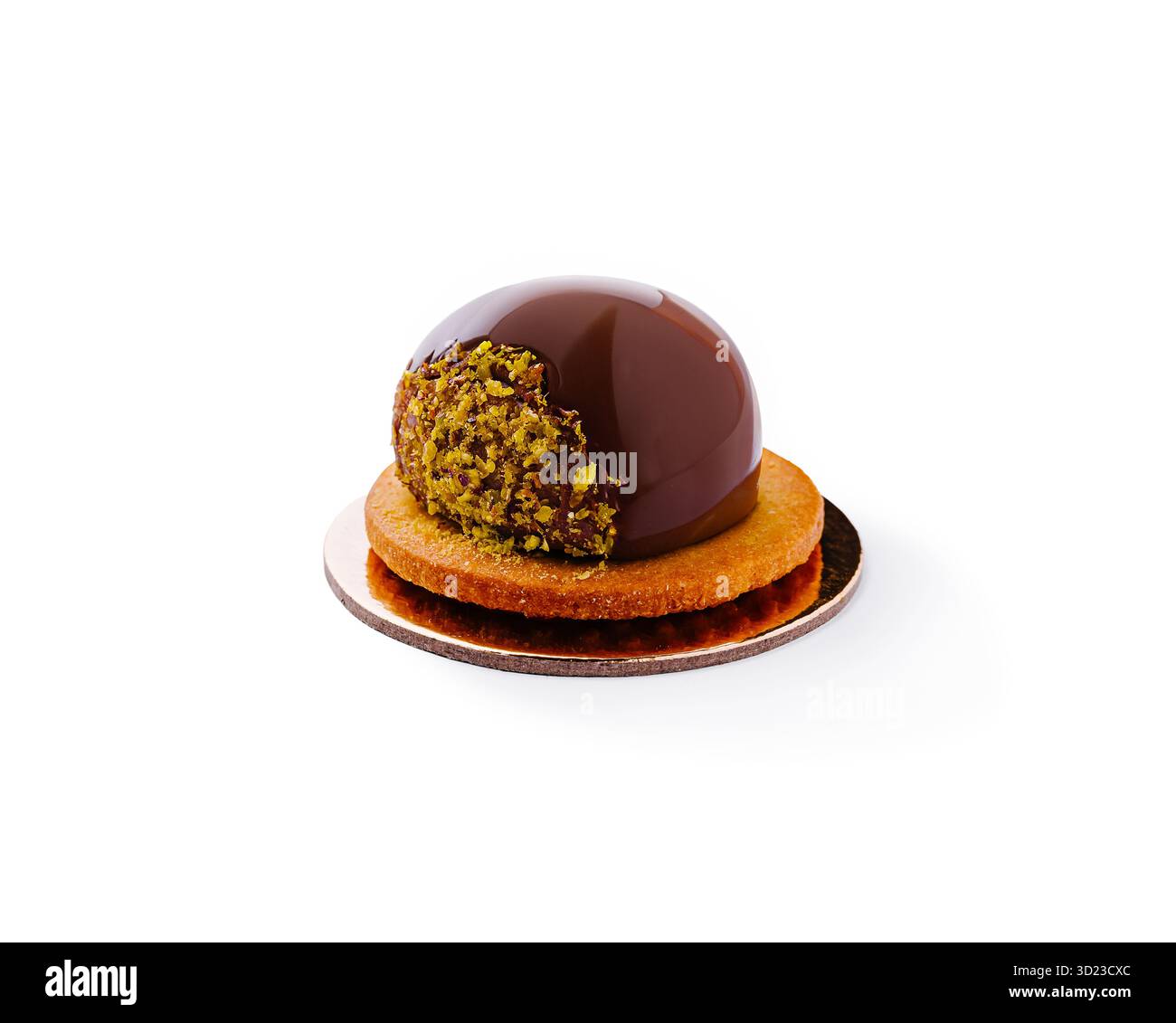 Schokoladendessert mit Pistazien-Topping auf süßer Basis zeigt kulinarische Kunst Stockfoto