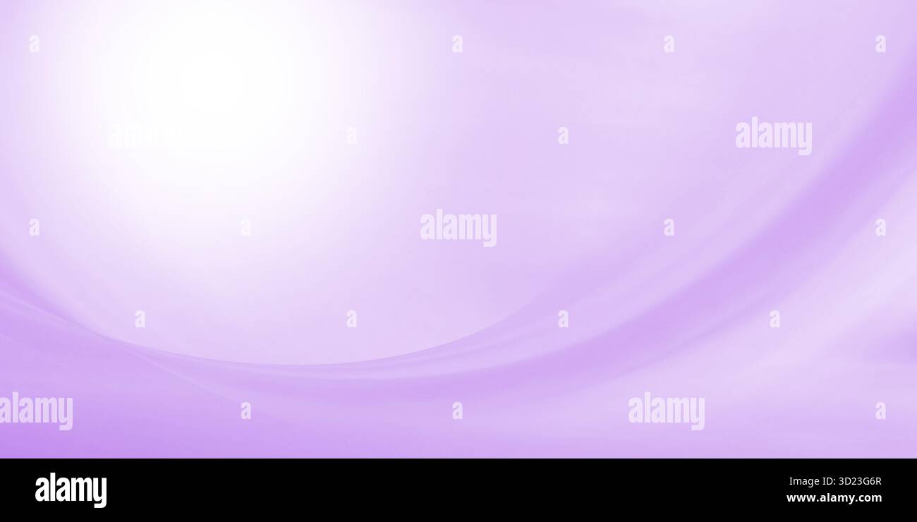 Abstrakter Hintergrund mit glattem Verlauf, hellviolett. Farbe weich und pastellfarben, Übergang von der hellen weißen Lichtquelle oben links im Eckrahmen. Fl Stockfoto