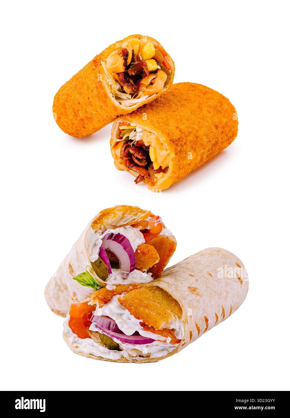 Köstliche Wraps gefüllt mit frischen Zutaten und herzhaften Aromen Stockfoto