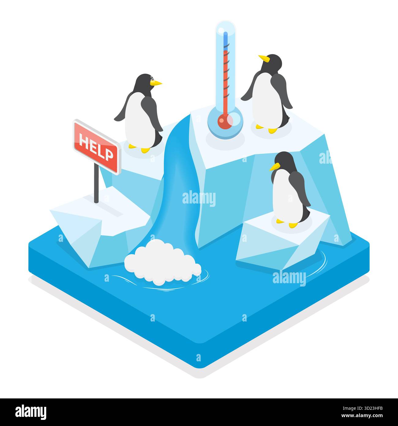 Isometrische flache 3D-Illustration der globalen Erwärmung, des Eisschmelzens, des Weltklimas. Punkt 2 Stockfoto