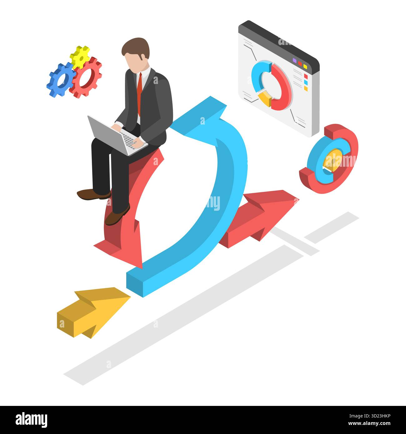 Isometrische 3D-Darstellung von Softwareentwicklung, Agile Management, Kanban und DevOps. Punkt 3 Stockfoto