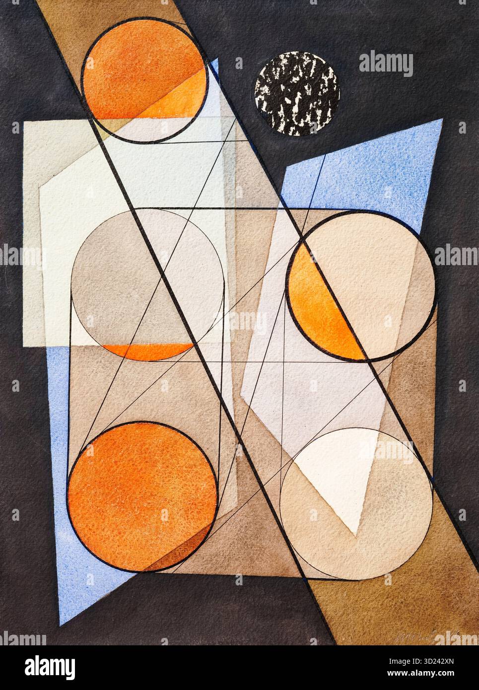 László Moholy Nagy, Komposition mit symmetrischen Kreisen, abstrakte Malerei in Gouache über Tusche, 1932 Stockfoto