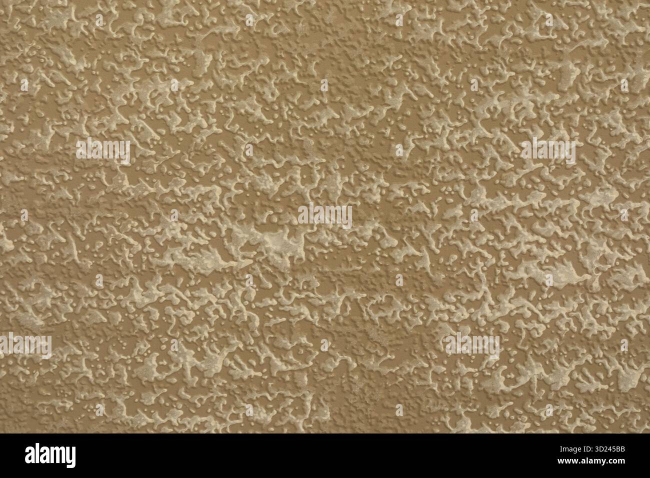 Strukturierte Wandoberfläche in warmem Beige, die komplexe Muster in natürlichem Licht zeigt Stockfoto