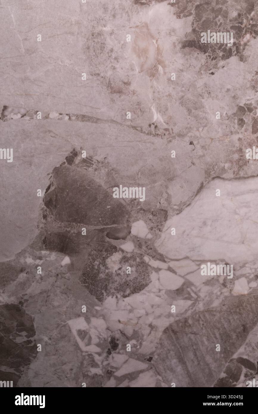 Natürliche Marmoroberfläche mit komplizierten Mustern und Texturen in Grau- und Weißtönen, die organische Schönheit und hervorheben Stockfoto