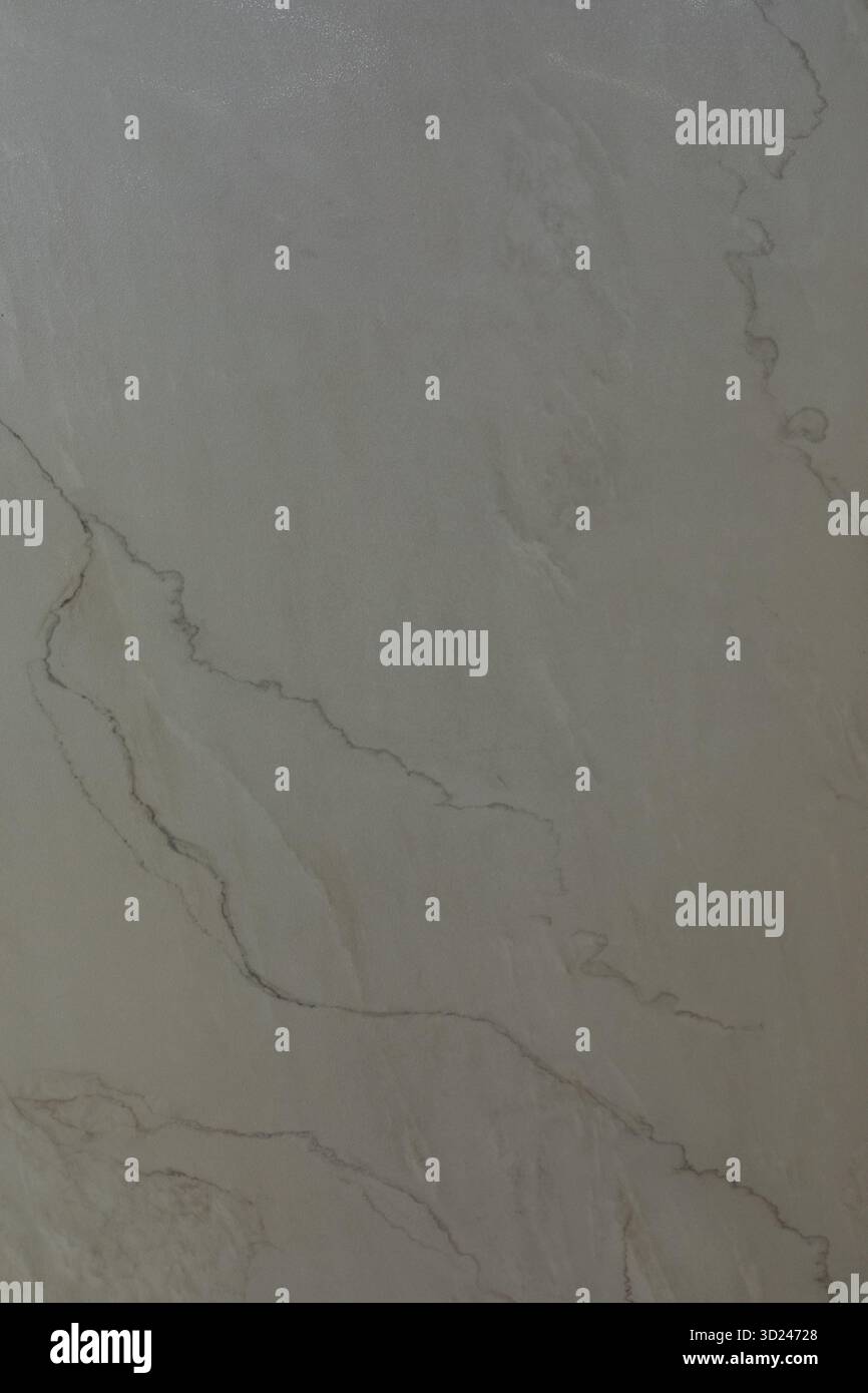 Die Oberfläche mit komplexen Adern und Mustern in sanften Grautönen zeigt natürliche Schönheit und Textur in einem modernen Interieur Stockfoto