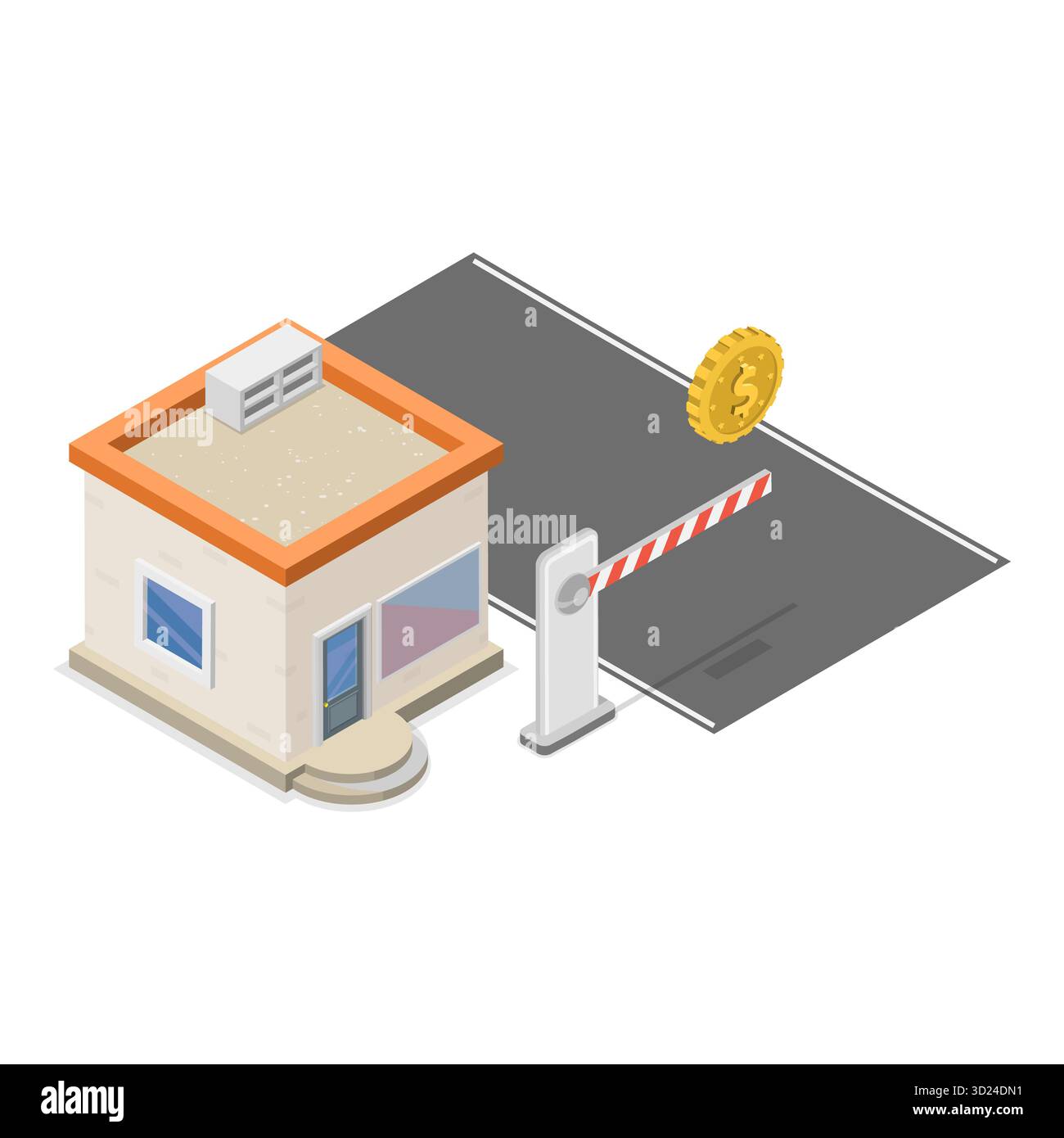 Isometrische flache 3D-Illustration von elektronischen Mautgebühren, Bahnhofstor. Punkt 5 Stockfoto