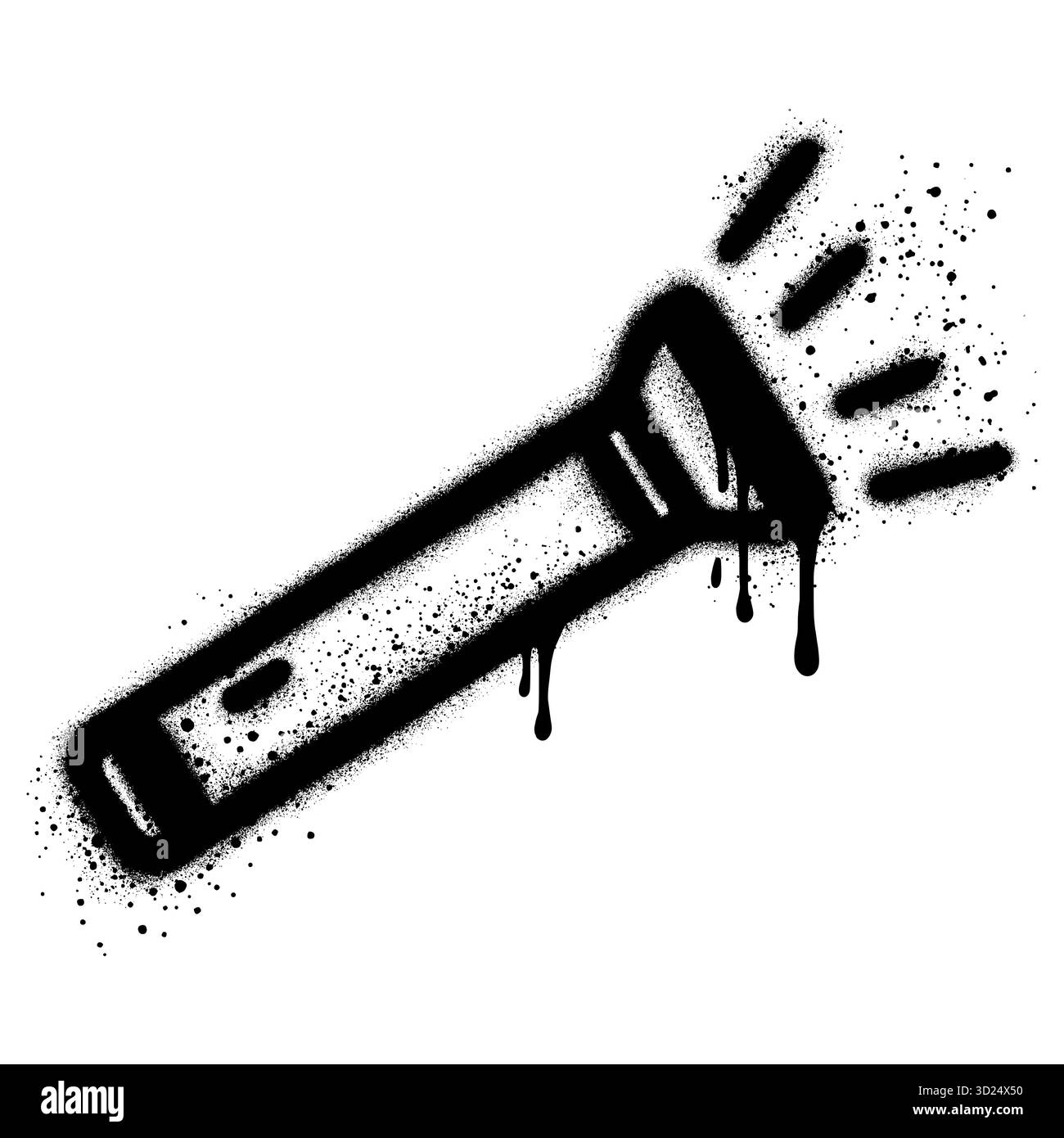 Taschenlampe im Graffiti-Stil mit schwarzer Sprühfarbe. Stock Vektor