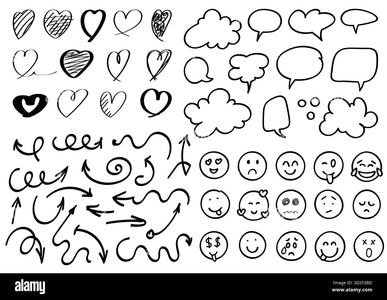 Kritzeleien Mit Verschiedenen Formen Und Elementen, Die Mit Marker Im Handgezeichneten Vektor-Eps-Stil Gezeichnet Wurden Stock Vektor