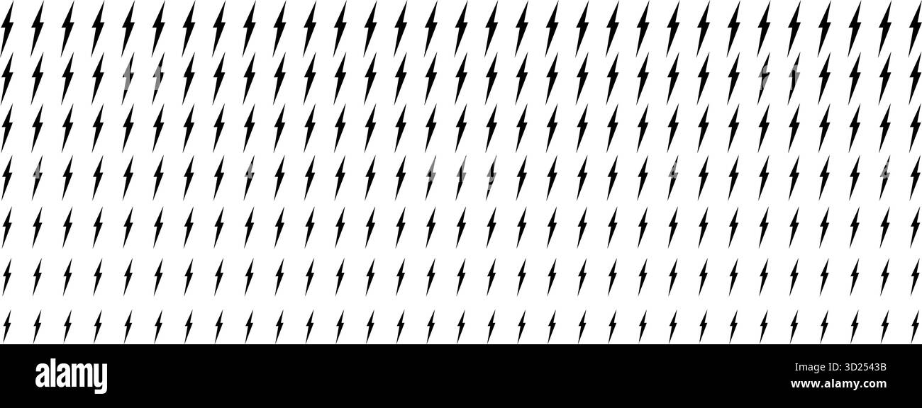 Thunderbolt-Muster. Textur des elektrischen Blitzlichts. Schwarze Blitz-Formen auf weißem Hintergrund. Kraft oder Gefahr, Geschwindigkeit oder Schlag, Schock oder Boom Comic Stock Vektor