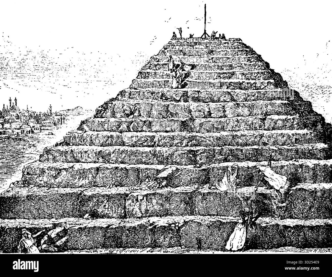 Zimbing der Pyramiden, Ägypten, Gizeh, historische Illustration 1900 Stockfoto