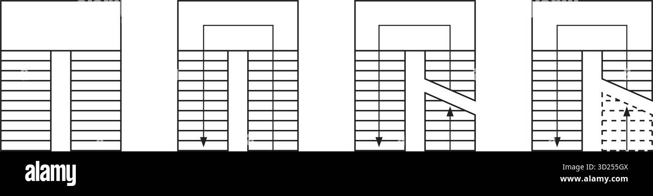 Satz Treppensymbole mit Pfeilen für den Entwurf des Grundrisses. Treppensymbole für Innenarchitektur. Elemente für Architektur-cad-Programm isoliert auf Stock Vektor
