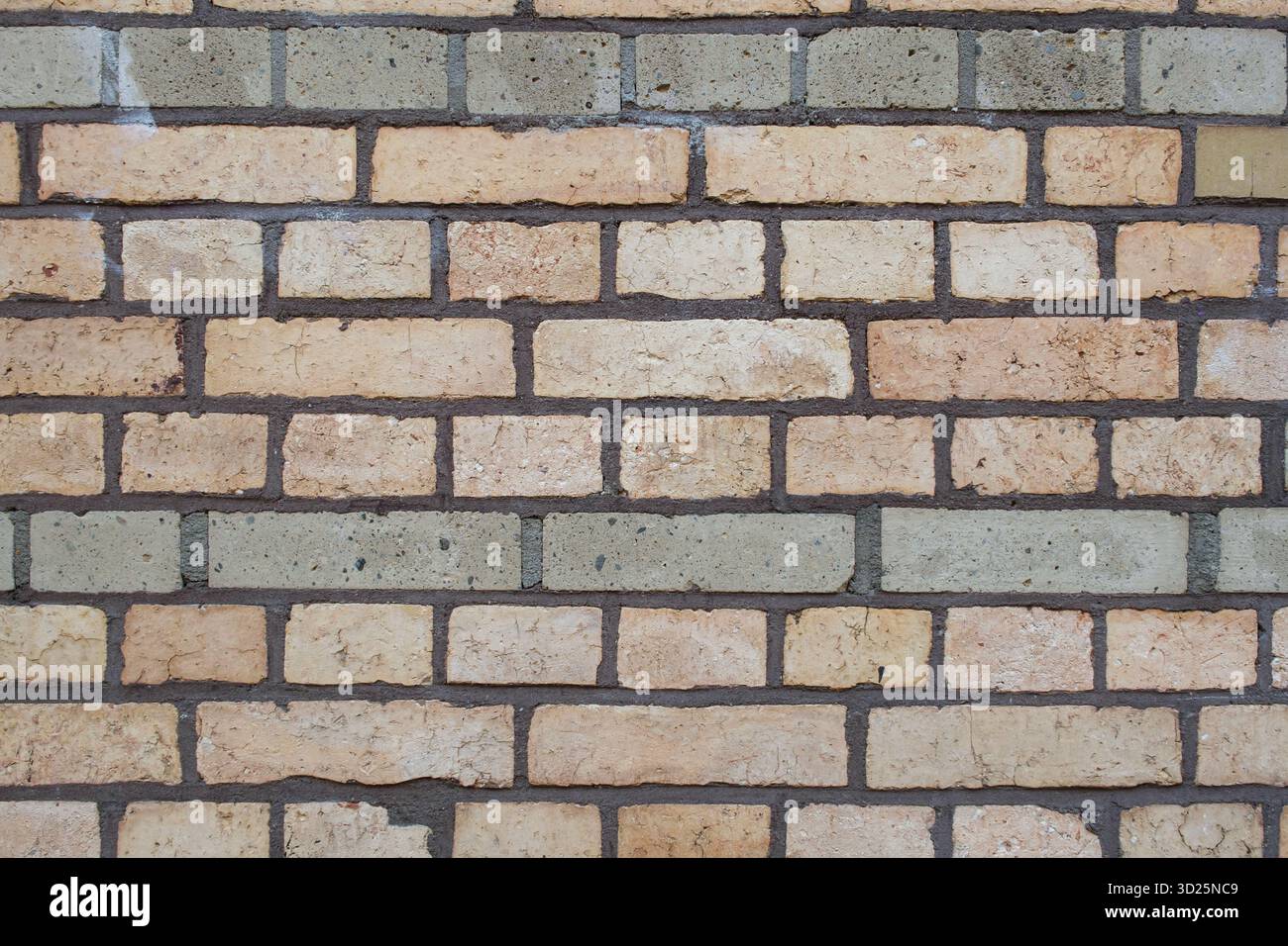 Blassgelbe und beige Ziegelwand Stockfoto