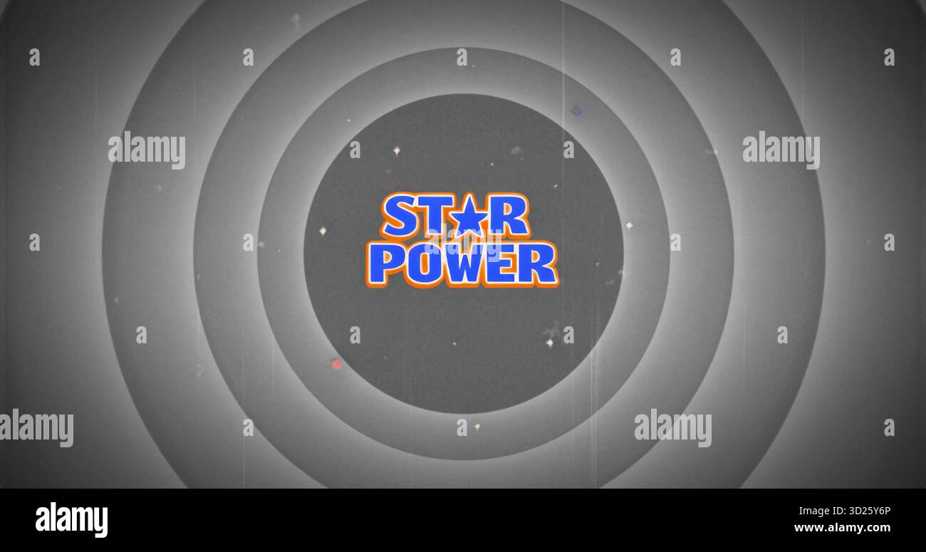 Zeigt konzentrische graue Ringe an, die sich im Hintergrund in Richtung des STERNENLOGOS mit Sternsymbol konvergieren Stockfoto