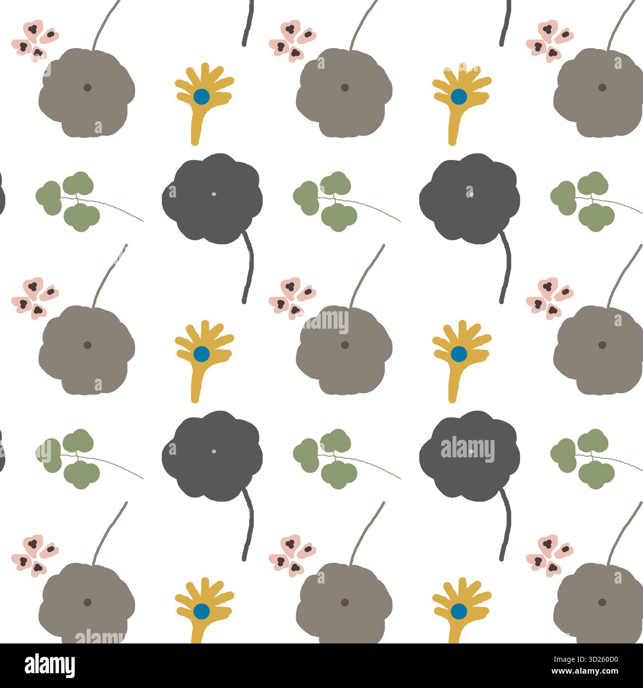 Nahtlos aus kreisförmigen Boho-Blättern auf weißem Hintergrund Stockfoto