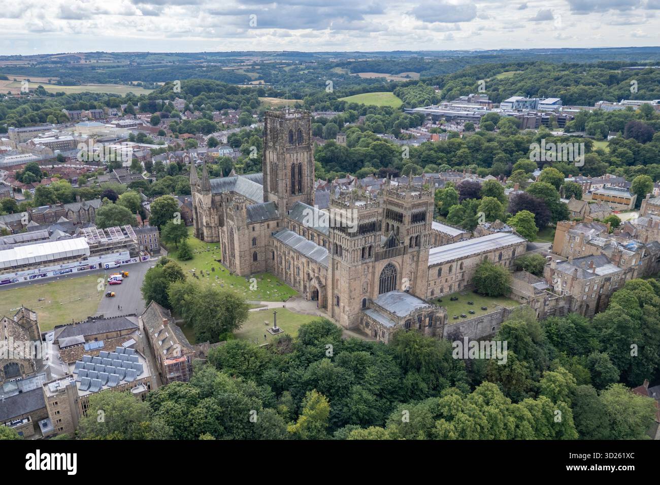 Luftaufnahme der Kathedrale von Durham, Durham, County Durham, Großbritannien. Stockfoto