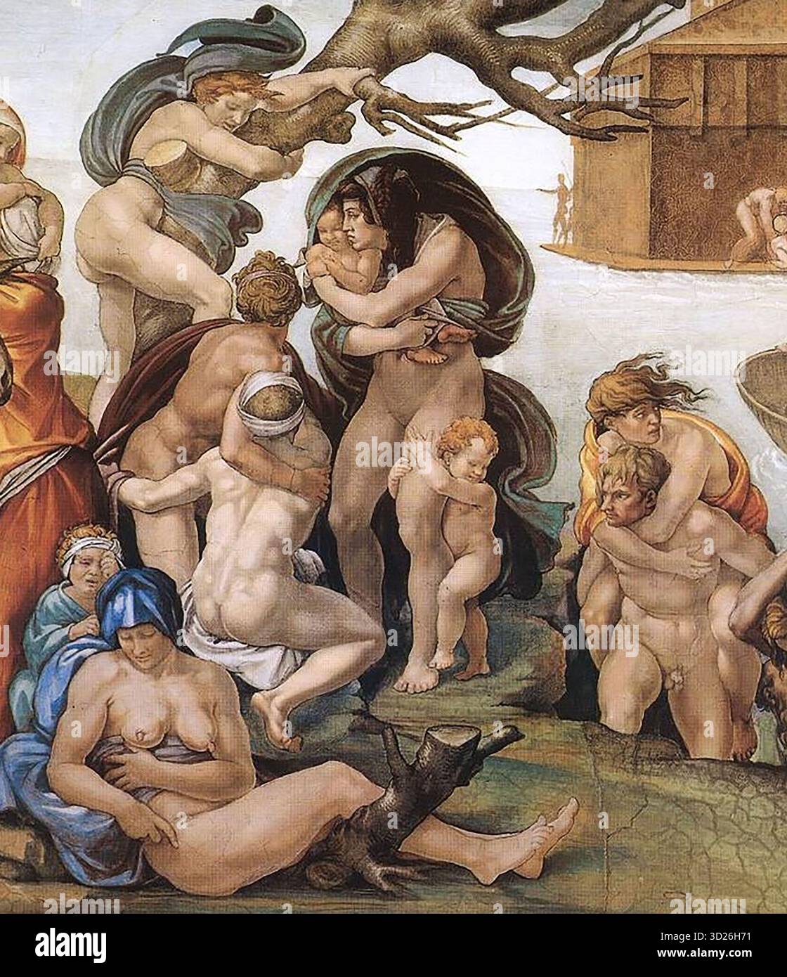 Die Sintflut (Detail) 1508-09 Fresco Cappella Sistina, sixtinische Vatikankapelle MICHELANGELO Buonarroti (* 1475, Caprese, d. 1564, Roma) Stockfoto
