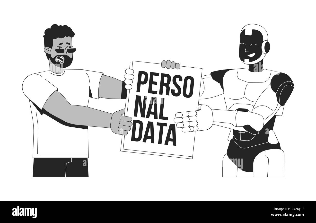 KI und Datenschutz betreffen das Konzept der Zeilendarstellung Stock Vektor