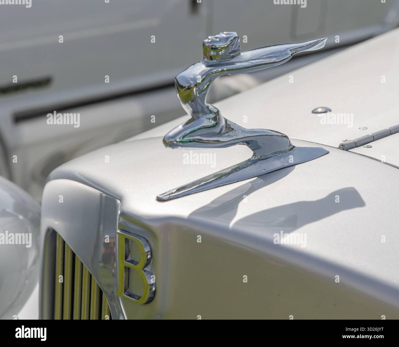 Bentley Oldtimer-Emblem und Close-up-Luxusauto Stockfoto