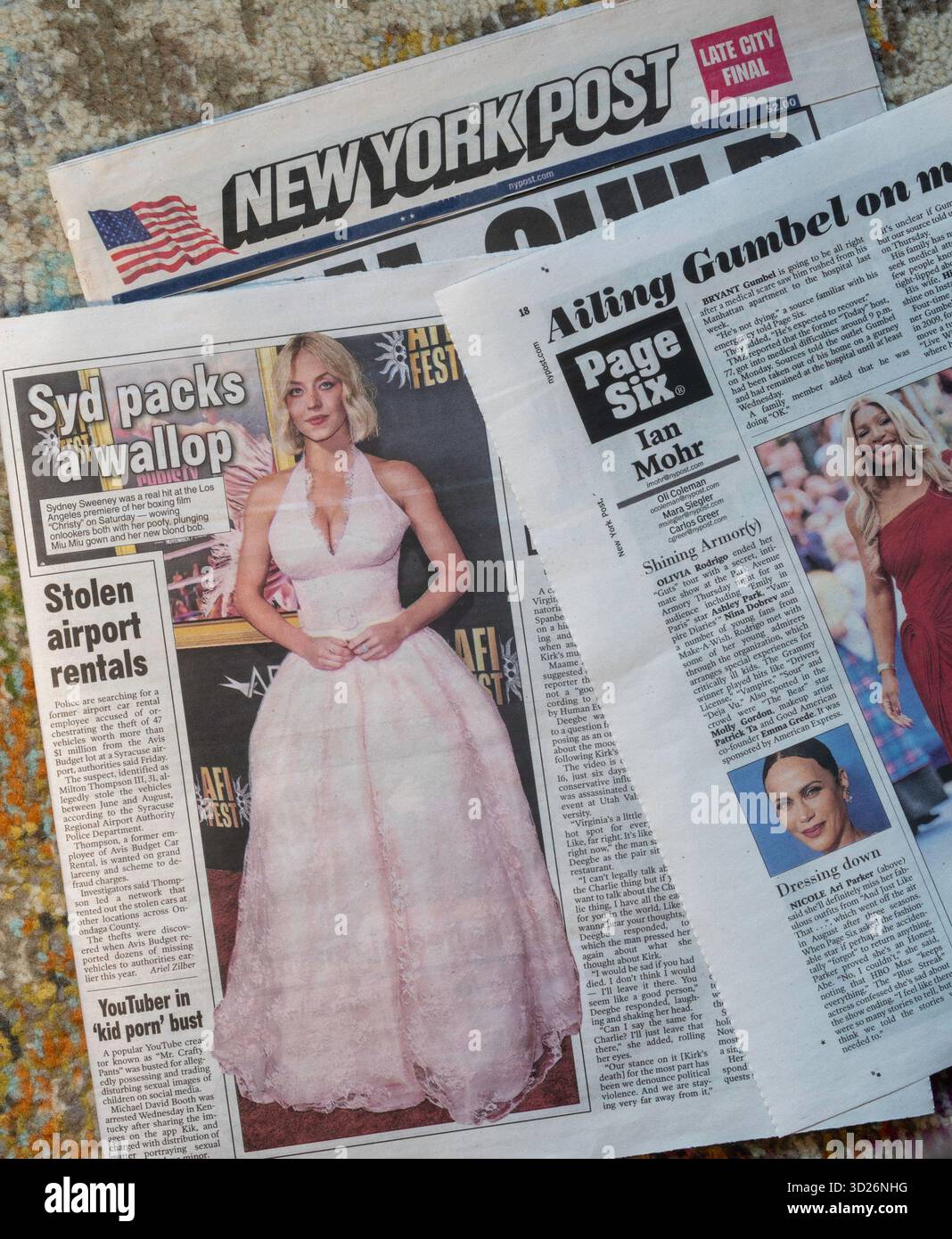 Still Life of New York Post-Berichterstattung über Sydney Sweeney, 2025, New York City, Vereinigte Staaten Stockfoto