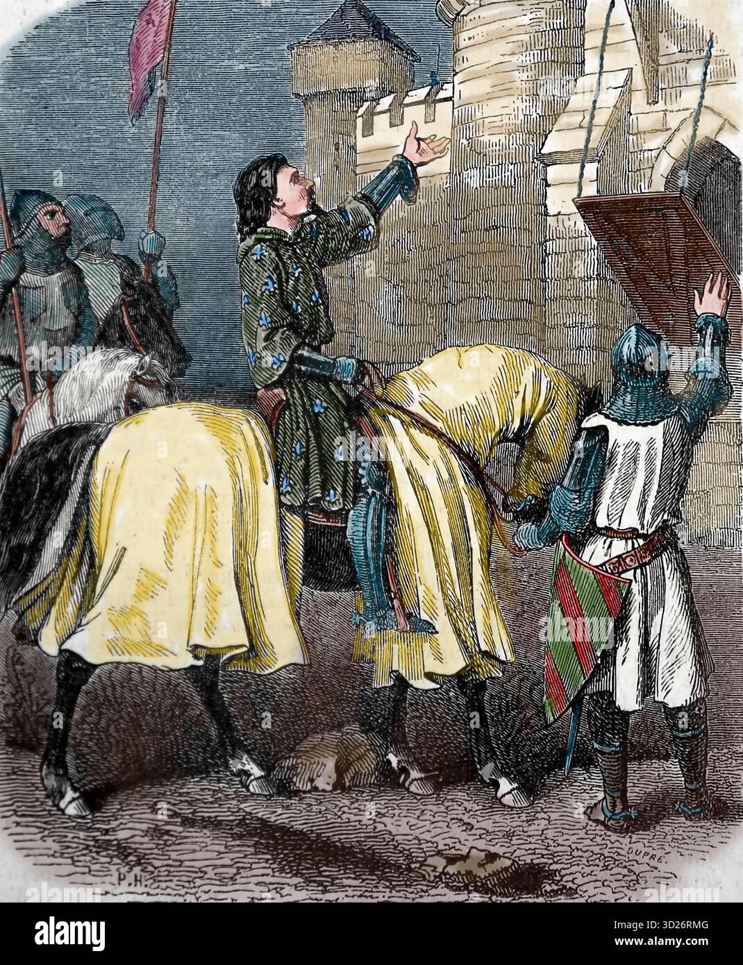 Hundertjähriger Krieg zwischen England und Frankreich. Philipp VI. Von Valois nach der Schlacht von Crécy (1346), nach dem Sieg Eduards III. Von England. Stich, 19. Jahrhundert. Stockfoto