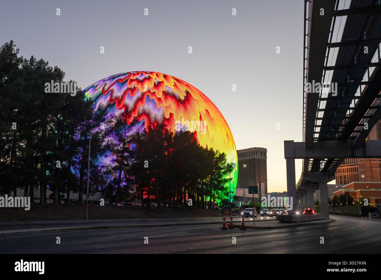 Las Vegas, Nevada - die Las Vegas Sphere, ein Veranstaltungsort für Musik und Unterhaltung. Das Äußere verfügt über ausgeklügelte LED-Anzeigen. Stockfoto