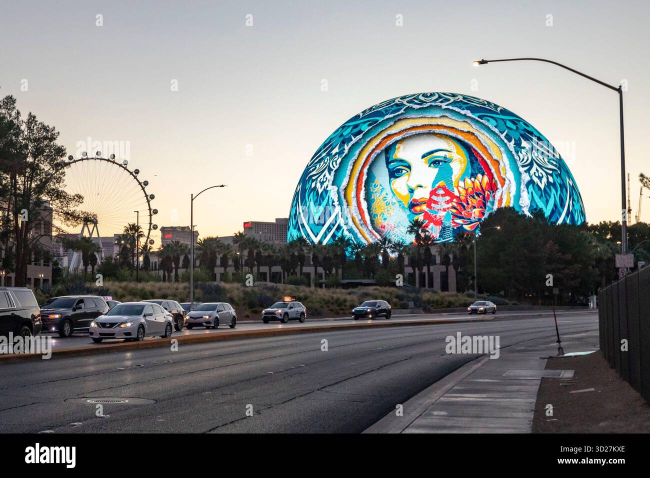 Las Vegas, Nevada - die Las Vegas Sphere, ein Veranstaltungsort für Musik und Unterhaltung. Das Äußere verfügt über ausgeklügelte LED-Anzeigen. Stockfoto