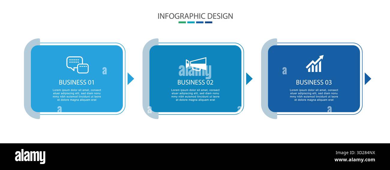 Moderne blaue 3-stufige Business Infografik Prozessdesign-Vorlage. Stock Vektor