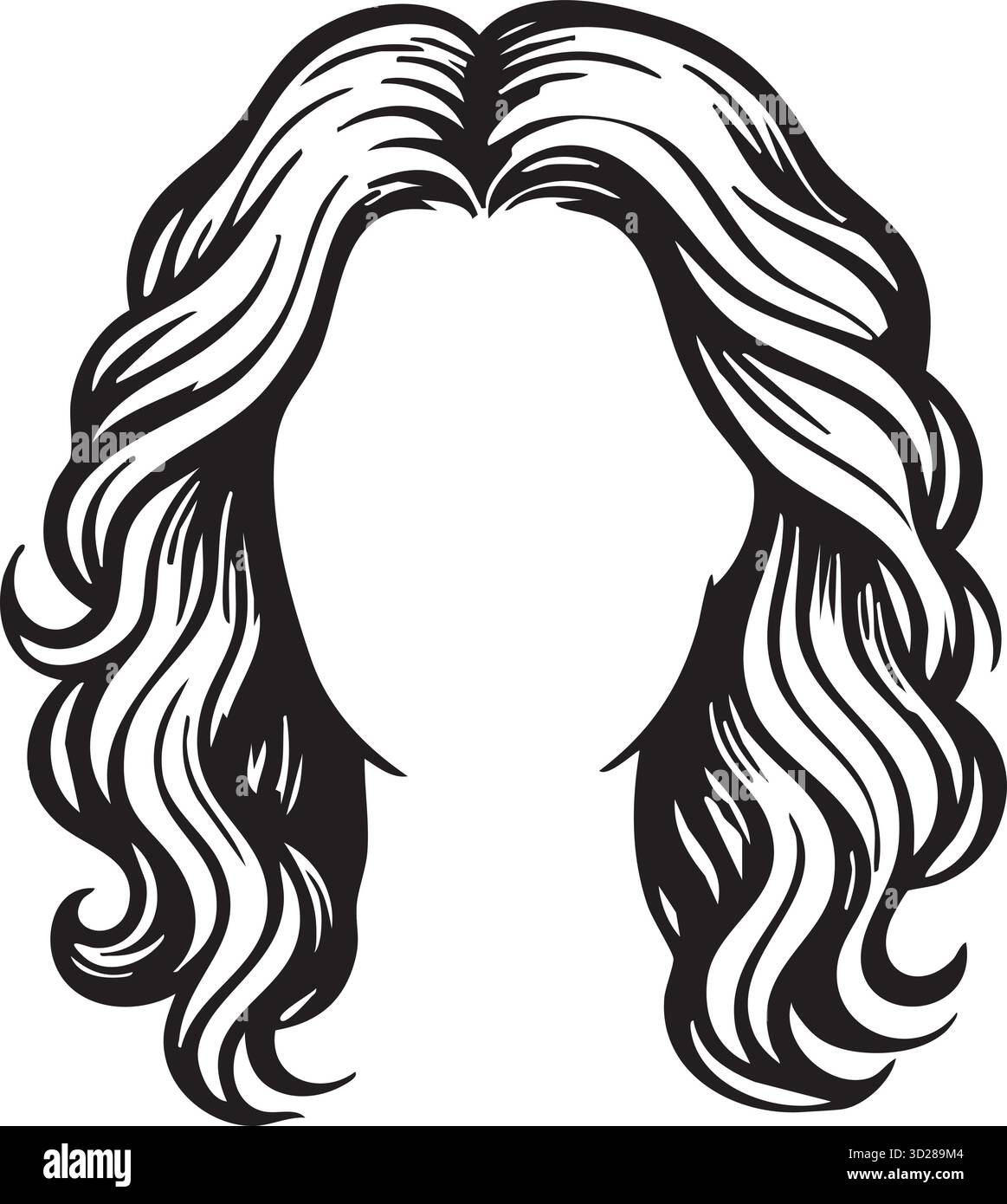 Der natürliche, fließende Stil zeichnet sich durch lockere Wellen und einen weichen Mittelteil um eine leere Gesichtsform aus Stock Vektor